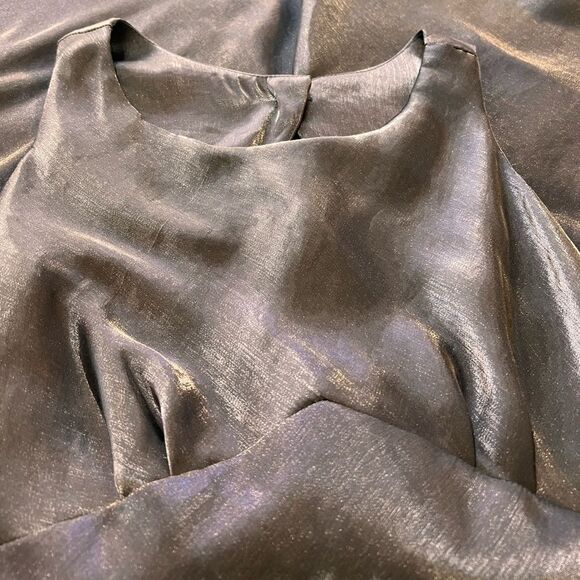 Rabbit Designs Black Satin Sheath Cocktail Dress Cutout Back Midi 10 Made in USA - Picture 7 of 9